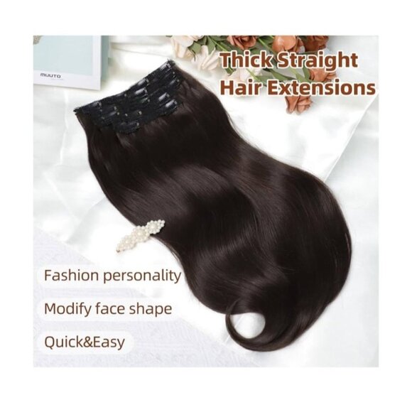 Vigorous Womens 7 Pcs Long Wavy Clip-In Hair Extensions Dark Brown 20 Inch D279 - Picture 3 of 10